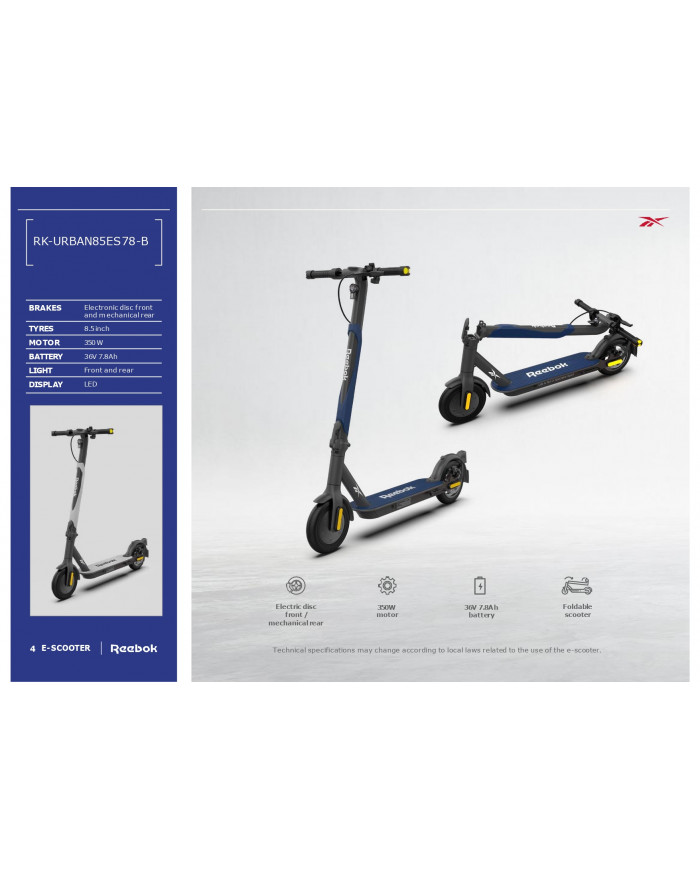 PATIN ELECTRICO REEBOK URBAN 8,5" 350W SILVER